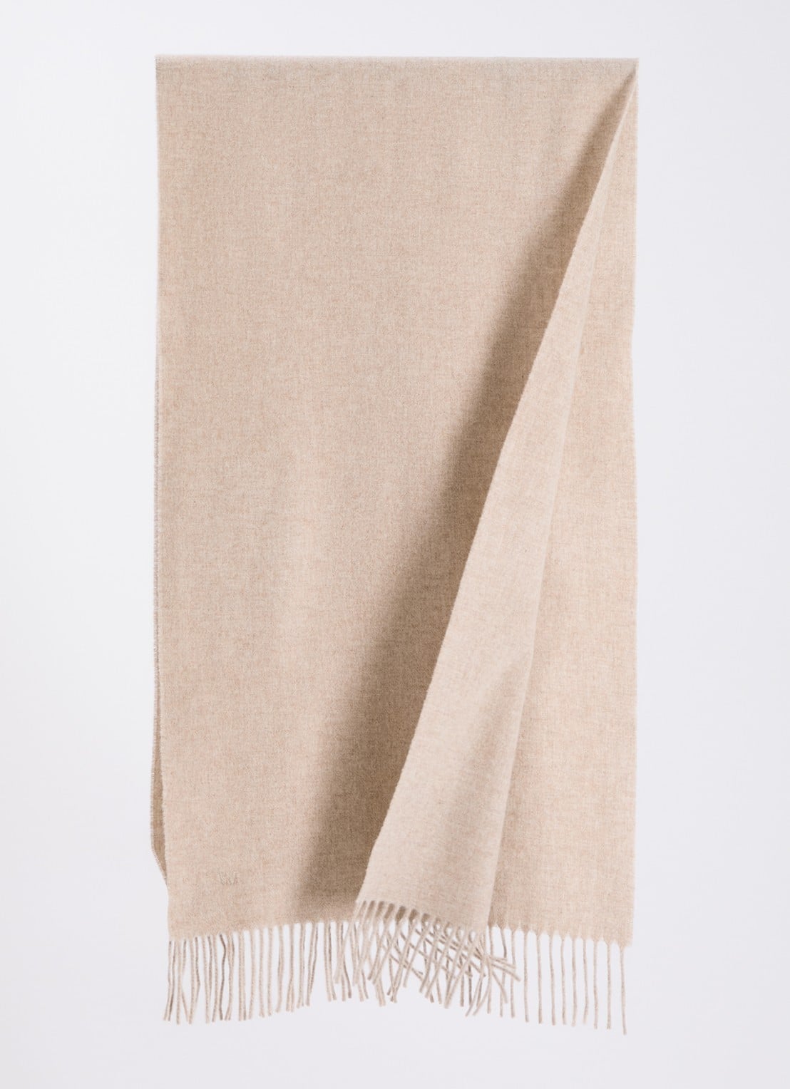 Max Mara Sjaal van wol met franjes 180 x 50 cm - detail donkerbeige