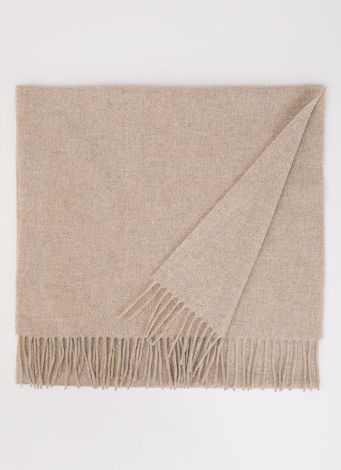 Max Mara Sjaal van wol met franjes 180 x 50 cm - voorkant 3 donkerbeige