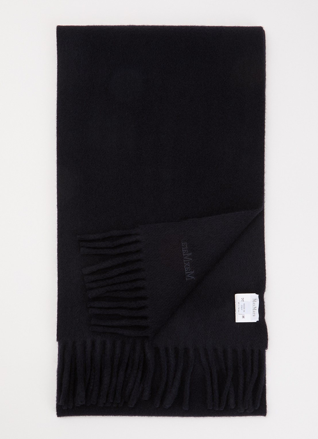 Max Mara Sjaal van wol met franjes - voorkant 3 zwart