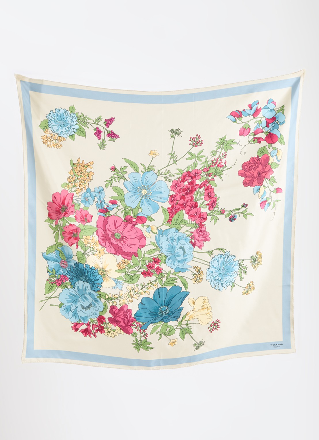 Max Mara Sjaal van zijde met bloemprint 90 x 90 cm - detail creme