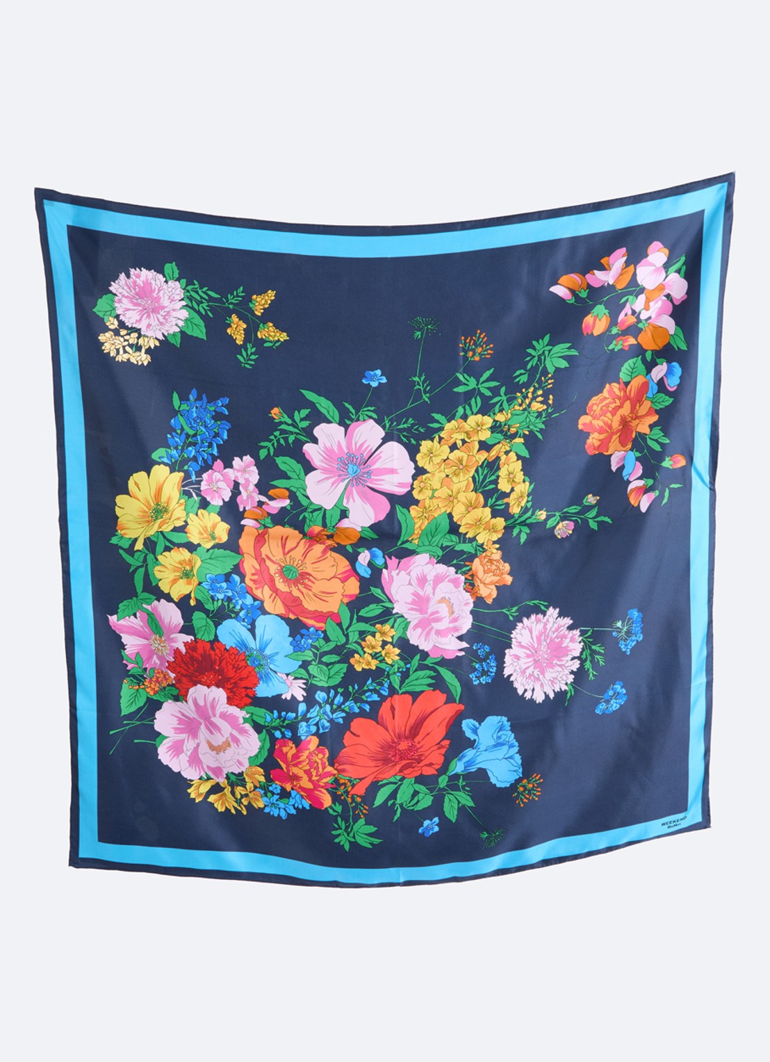 Max Mara Sjaal van zijde met bloemprint 90 x 90 cm - detail royalblauw