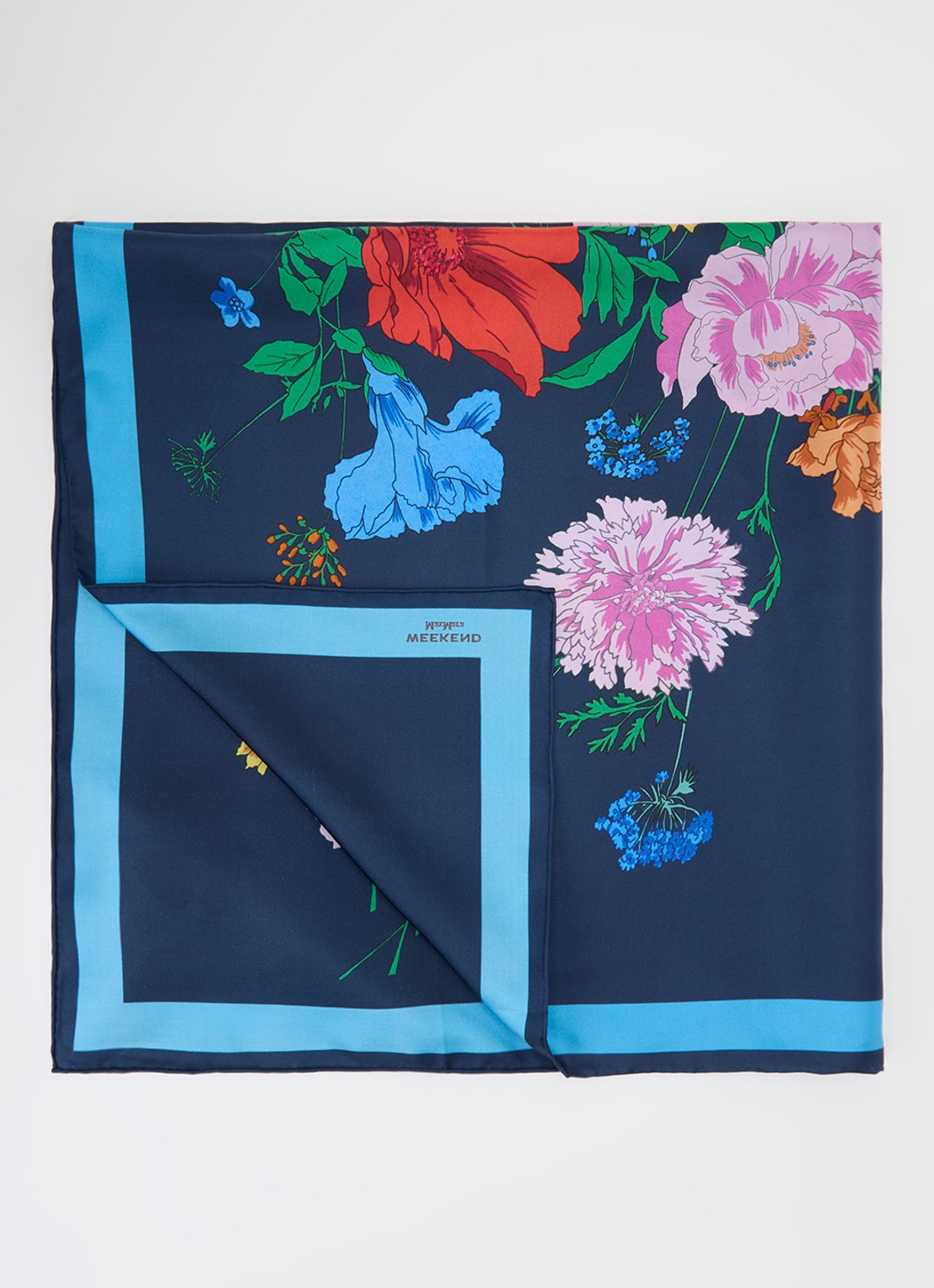 Max Mara Sjaal van zijde met bloemprint 90 x 90 cm - voorkant 3 royalblauw