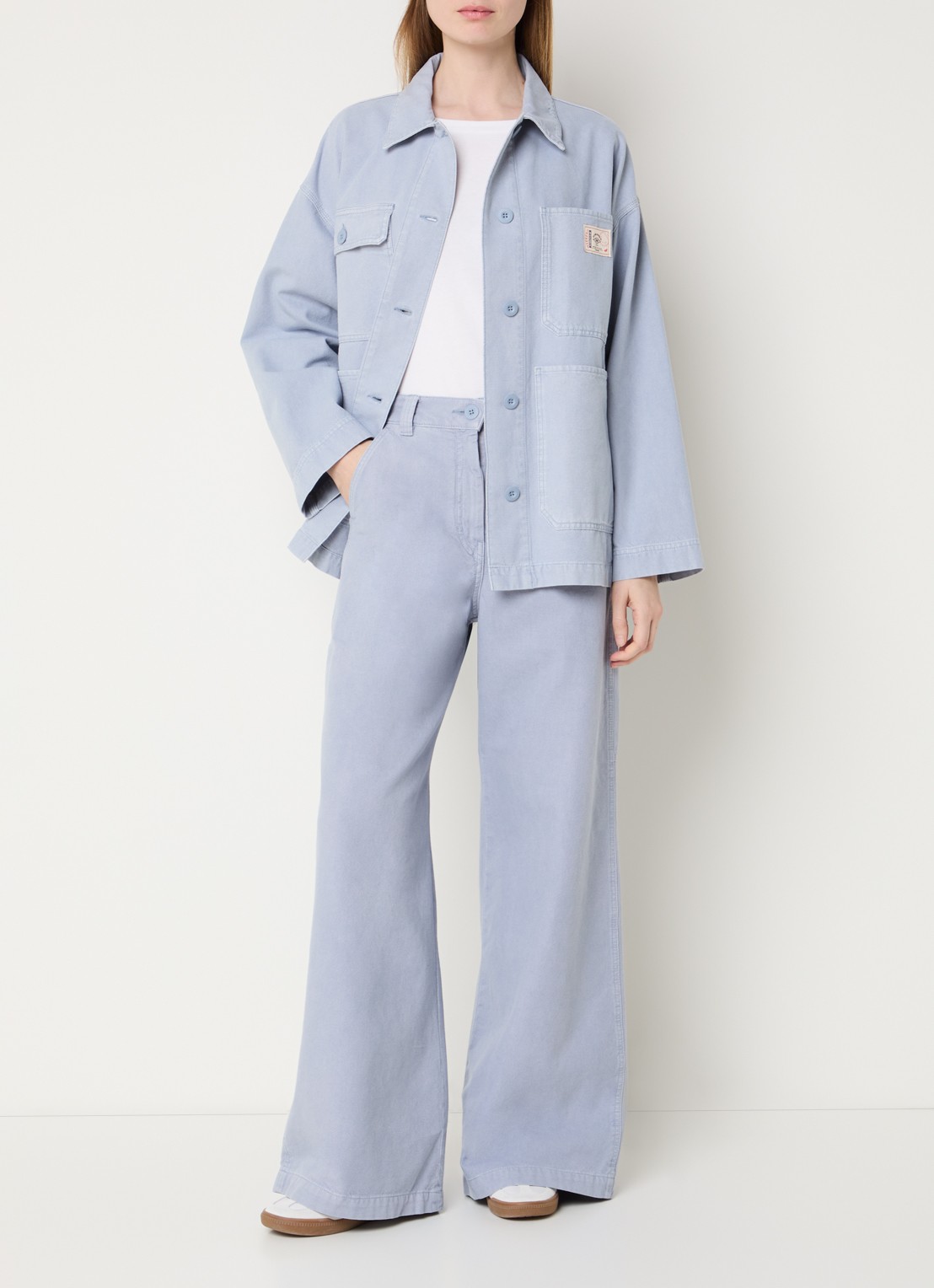 Max Mara Skipper high waist straight fit cargobroek van canvas - voorkant 3 lichtblauw