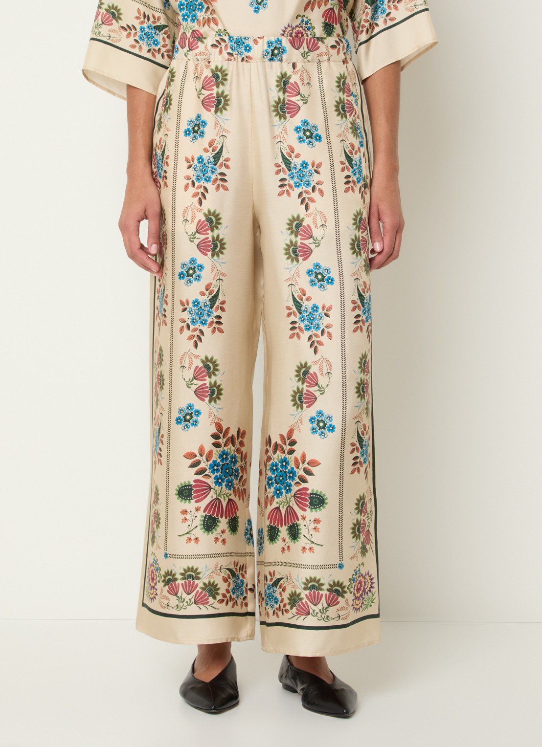 Max Mara Snack high waist wide fit pantalon van zijde met print - detail 2 beige