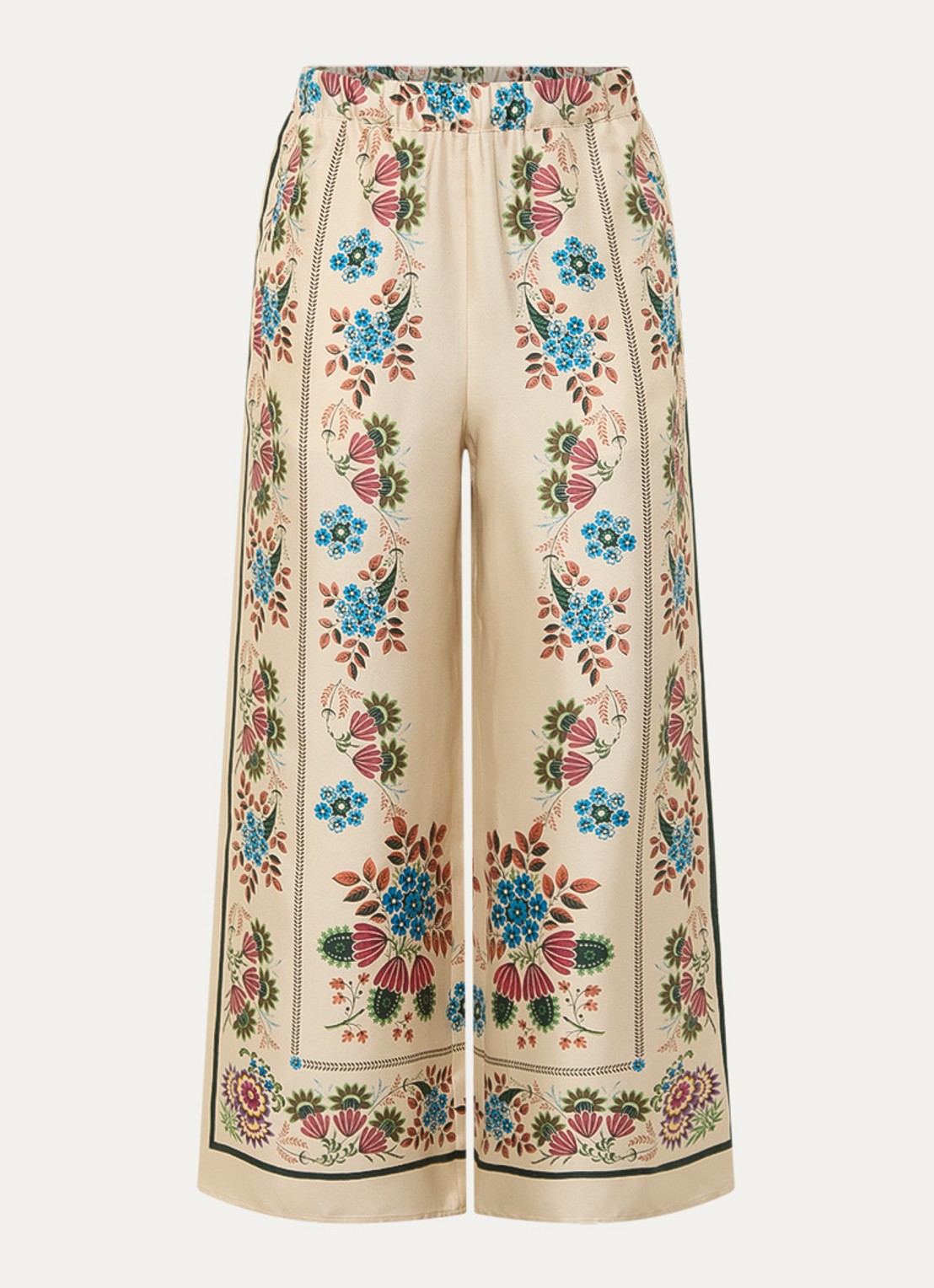 Max Mara Snack high waist wide fit pantalon van zijde met print - voorkant 3 beige