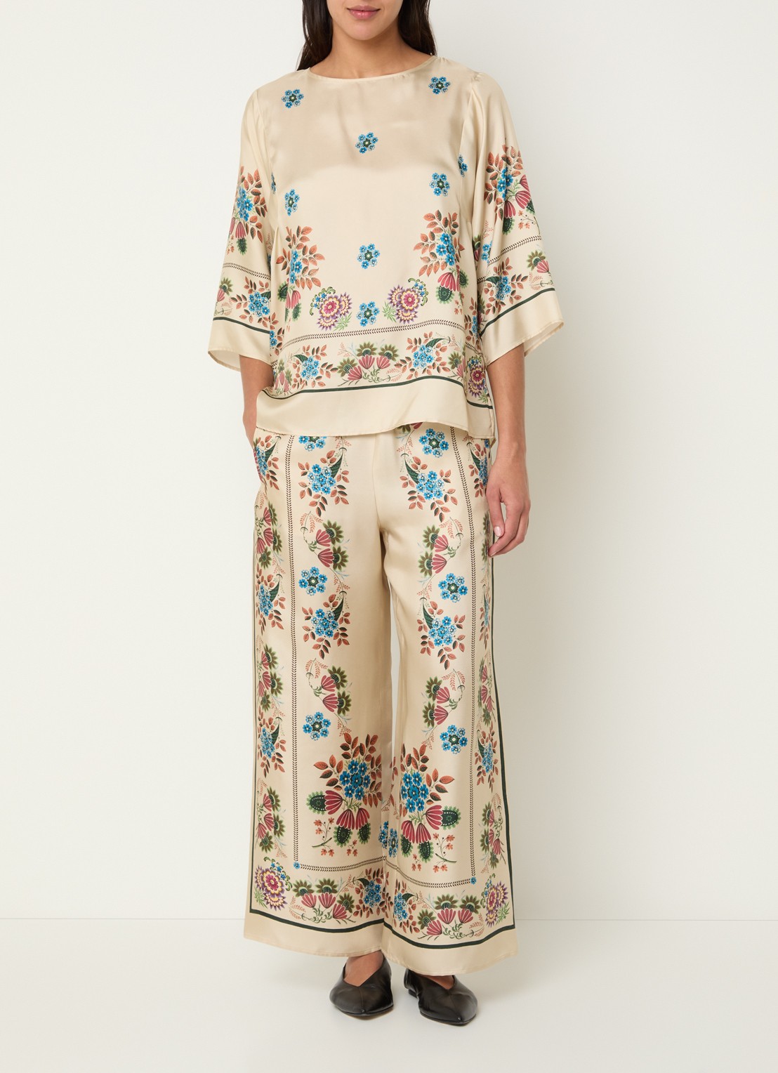 Max Mara Snack high waist wide fit pantalon van zijde met print - voorkant 4 beige