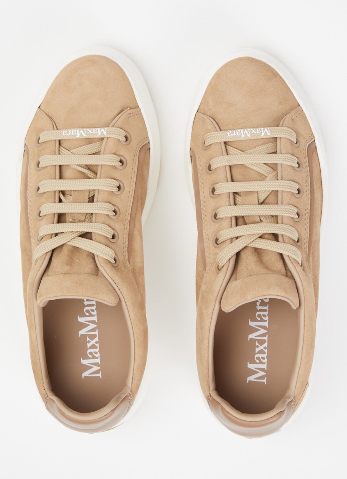 Max Mara Sneaker van suède met details van leer - detail 2 zand