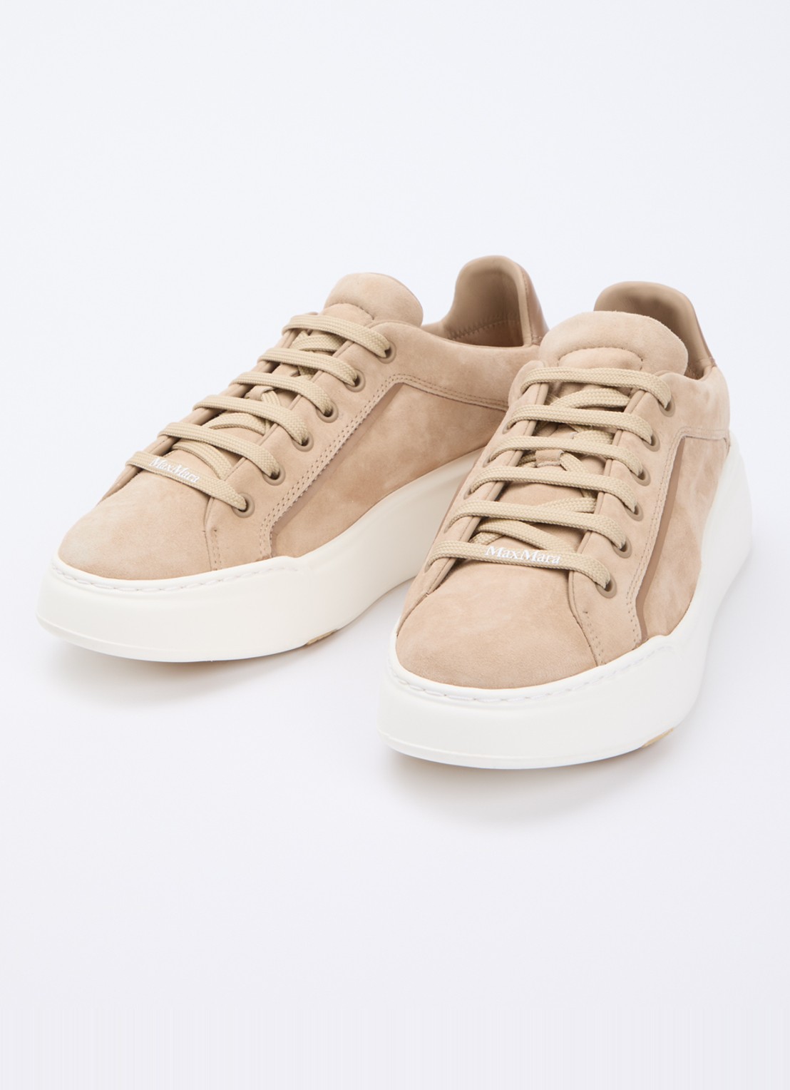 Max Mara Sneaker van suède met logo - detail beige