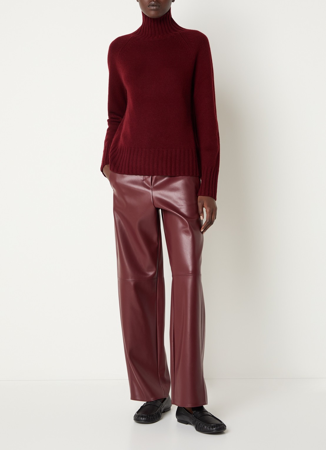 Max Mara Sospiro high waist straight broek van imitatieleer met steekzakken - voorkant 3 bordeauxrood