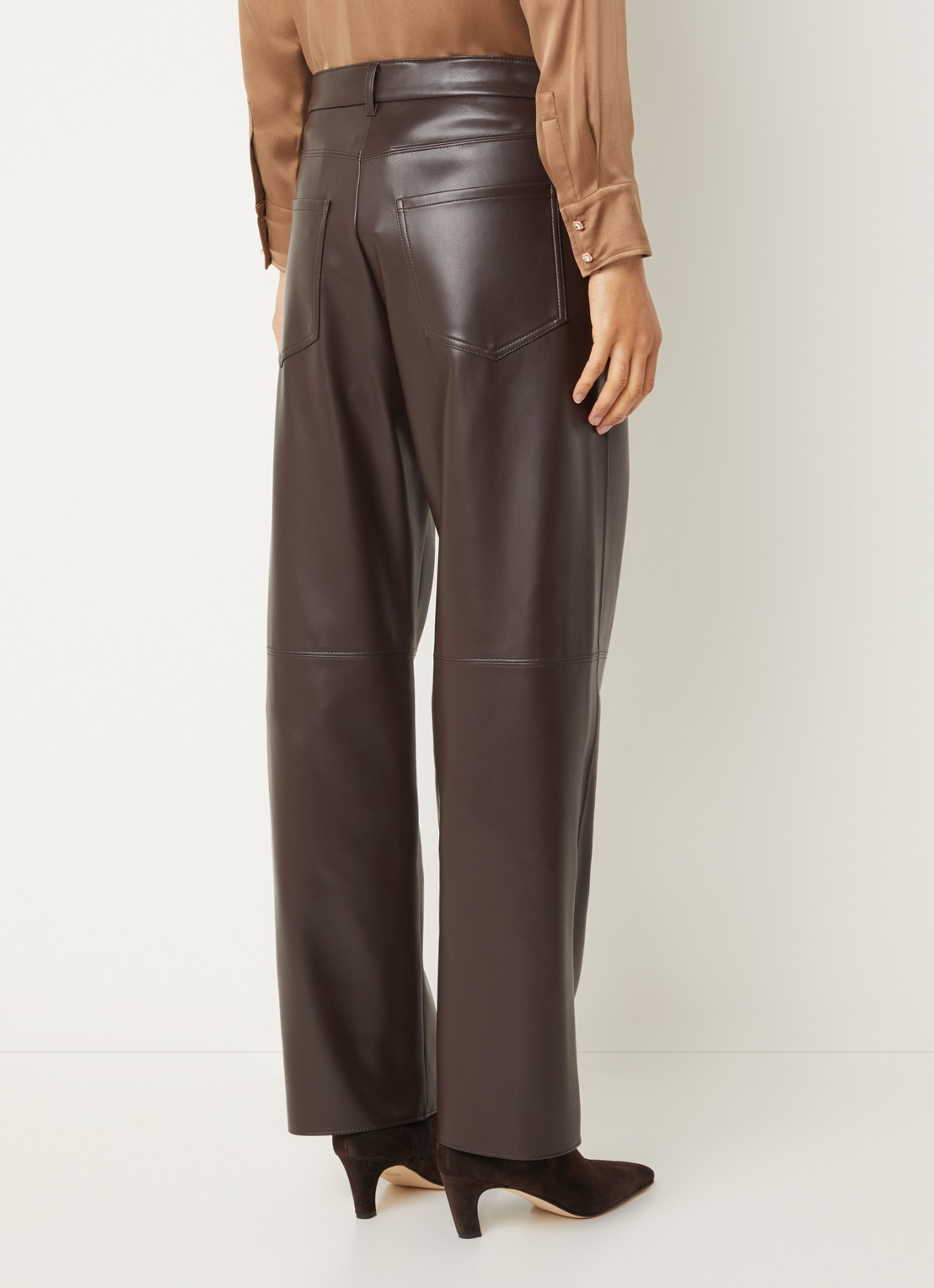 Max Mara Sospiro high waist straight broek van imitatieleer met steekzakken - achterkant 4 bruin