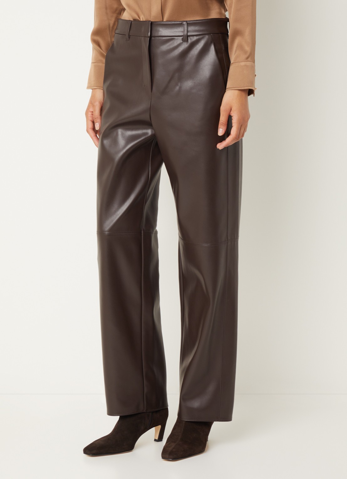 Max Mara Sospiro high waist straight broek van imitatieleer met steekzakken - detail 3 bruin