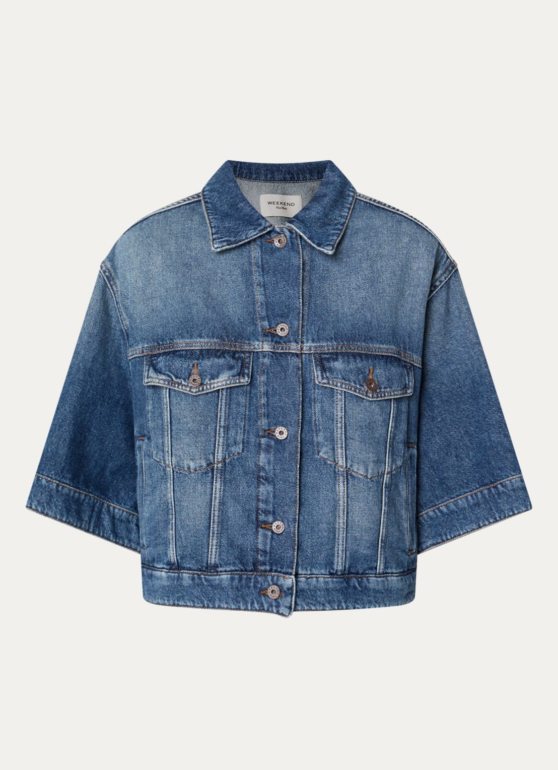 Max Mara Spijkerjas met borstzakken - voorkant indigo