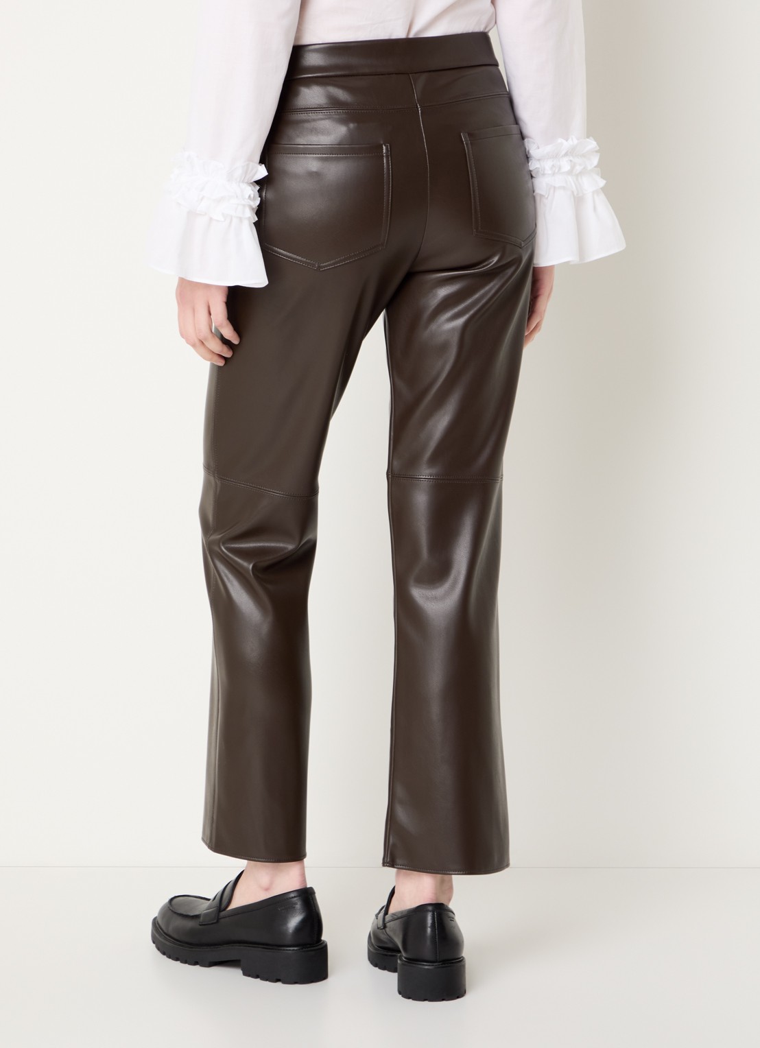 Max Mara Sublime high waist bootcut fit broek van imitatieleer - achterkant 4 donkerbruin