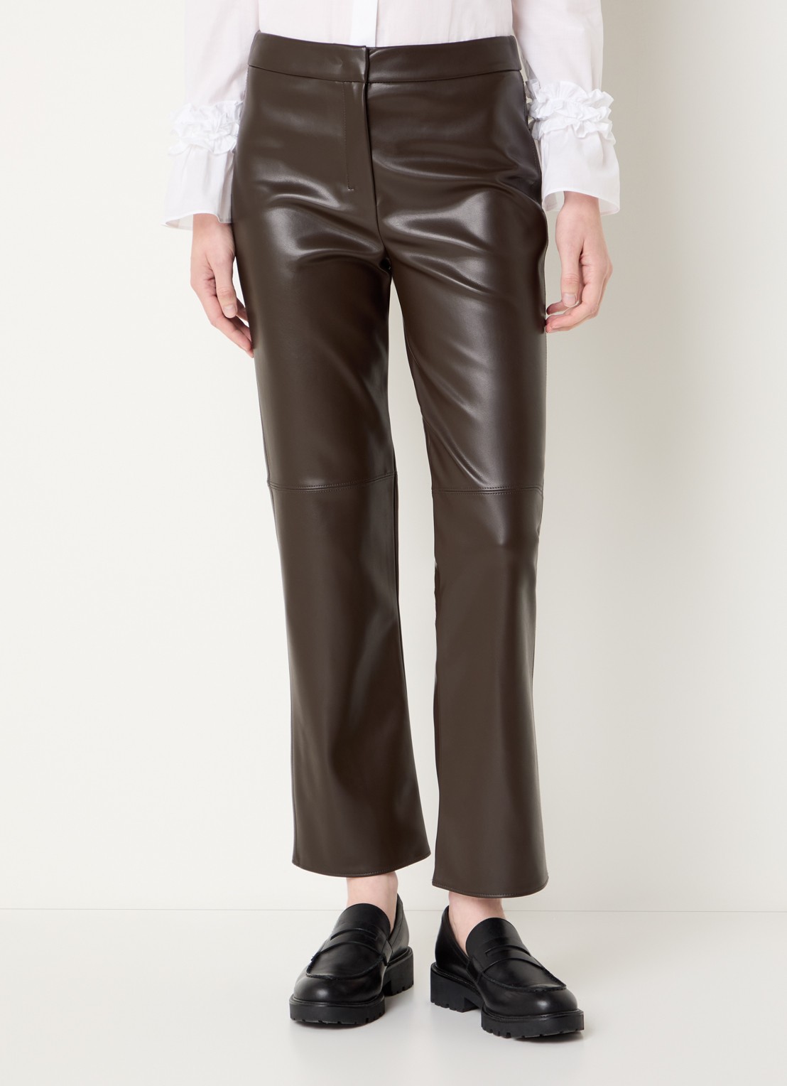 Max Mara Sublime high waist bootcut fit broek van imitatieleer - detail donkerbruin