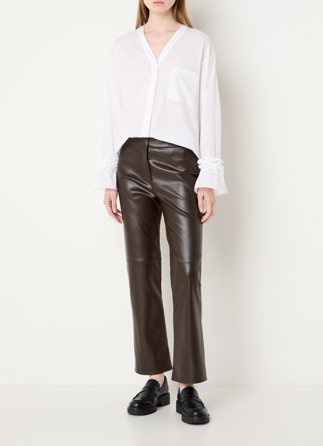 Max Mara Sublime high waist bootcut fit broek van imitatieleer - voorkant 3 donkerbruin