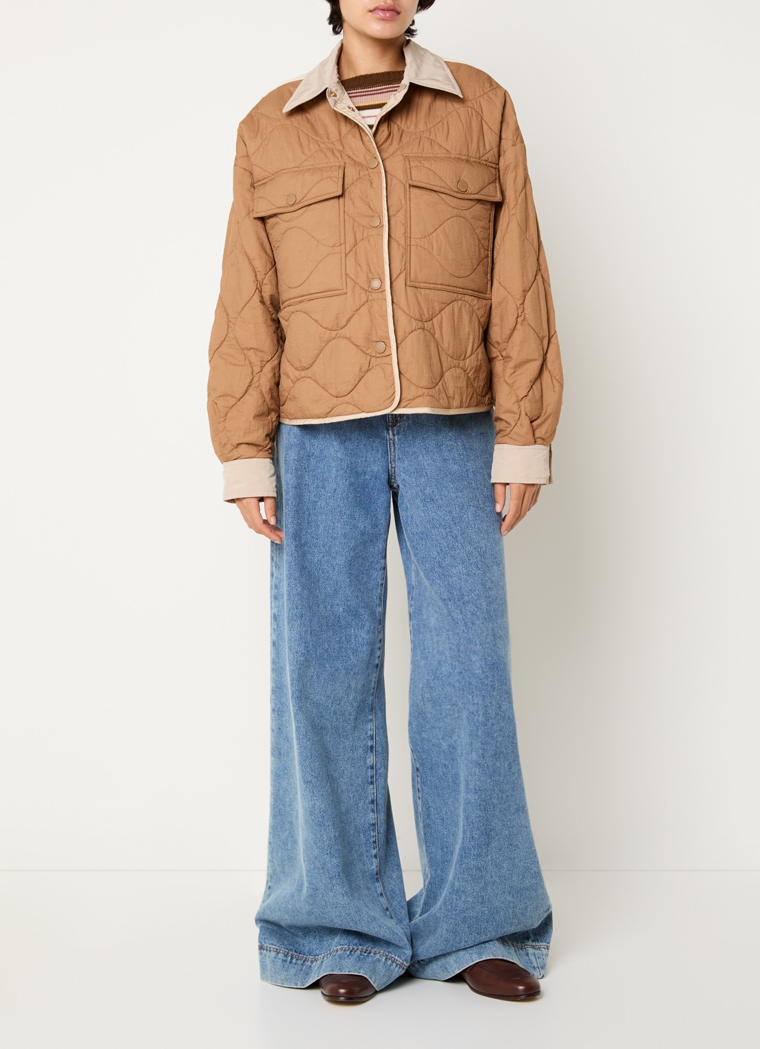 Max Mara Sughero reversible gewatteerd jack met waterafstotende coating - voorkant 3 zand