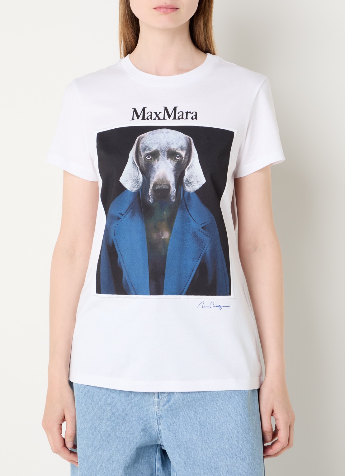 Max Mara T-shirt met front- en backprint - detail wit