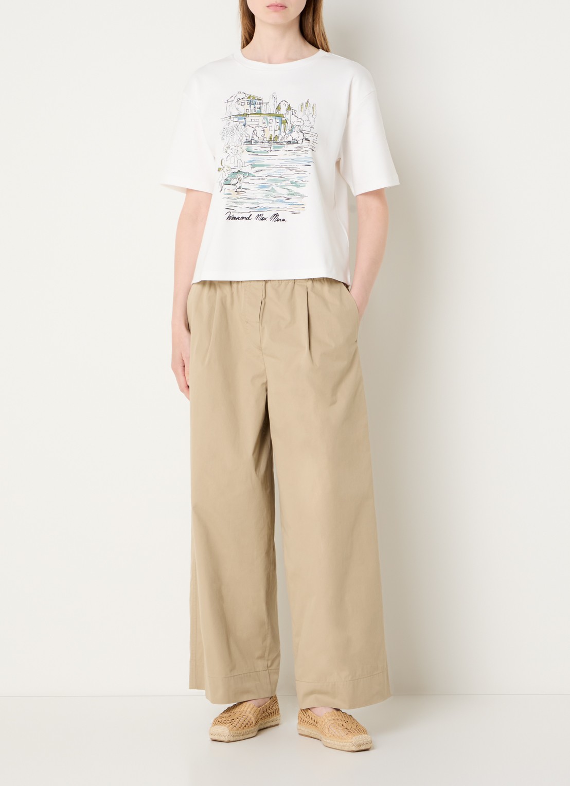 Max Mara T-shirt met logoprint - voorkant 4 wit