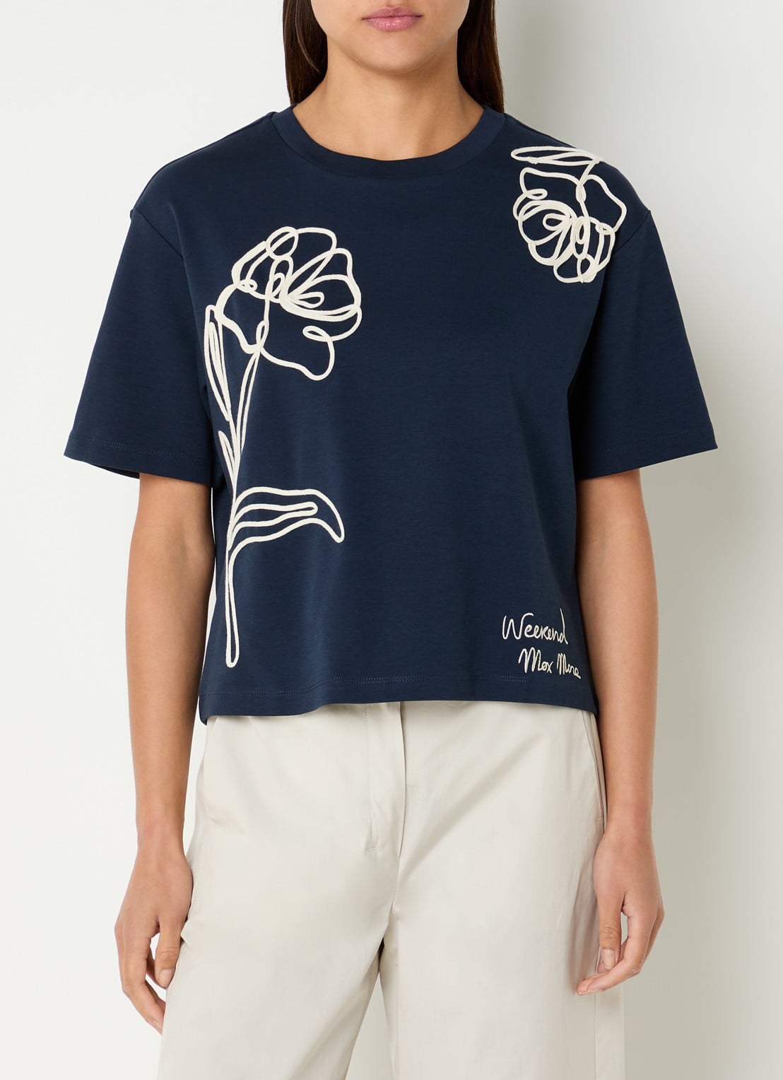 Max Mara T-shirt met logoprint - detail 2 donkerblauw