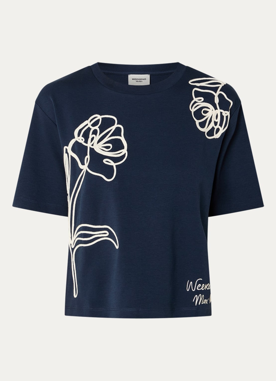 Max Mara T-shirt met logoprint - voorkant 3 donkerblauw