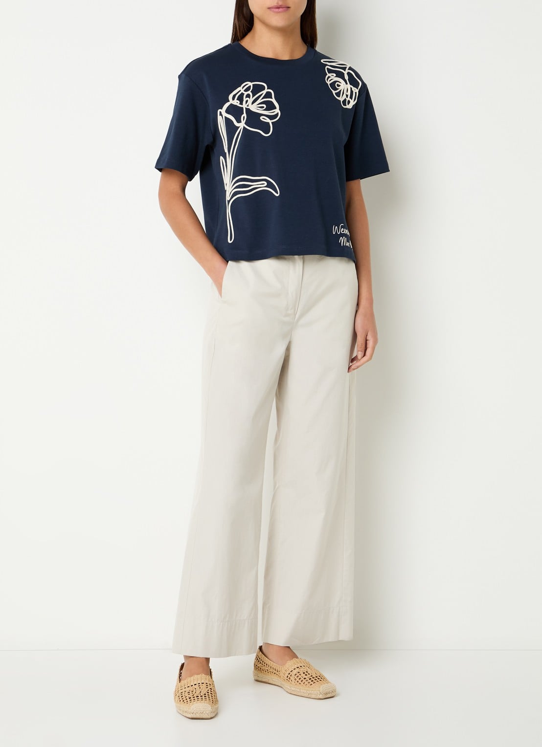 Max Mara T-shirt met logoprint - voorkant 4 donkerblauw