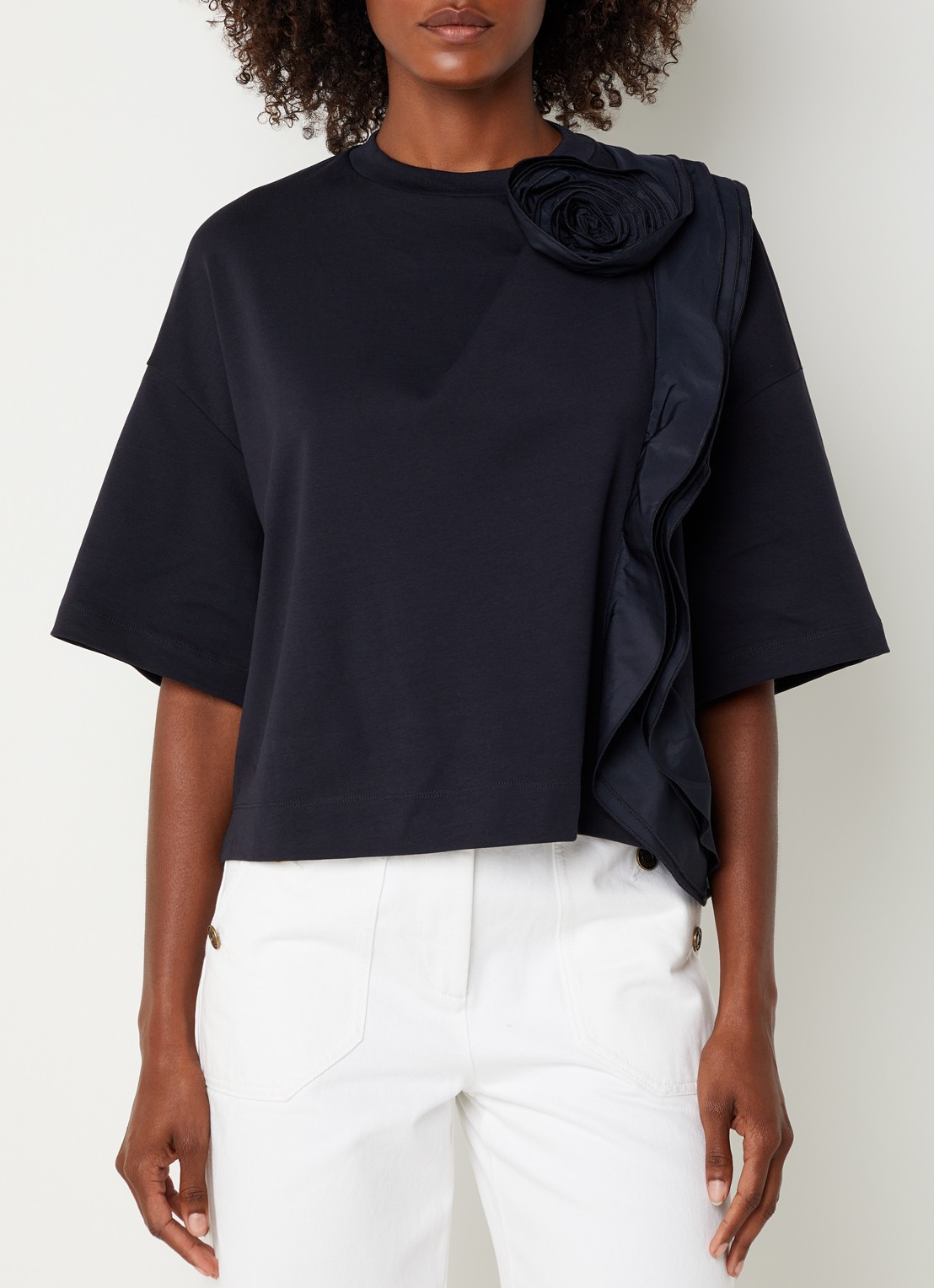 Max Mara T-shirt met volant - detail donkerblauw
