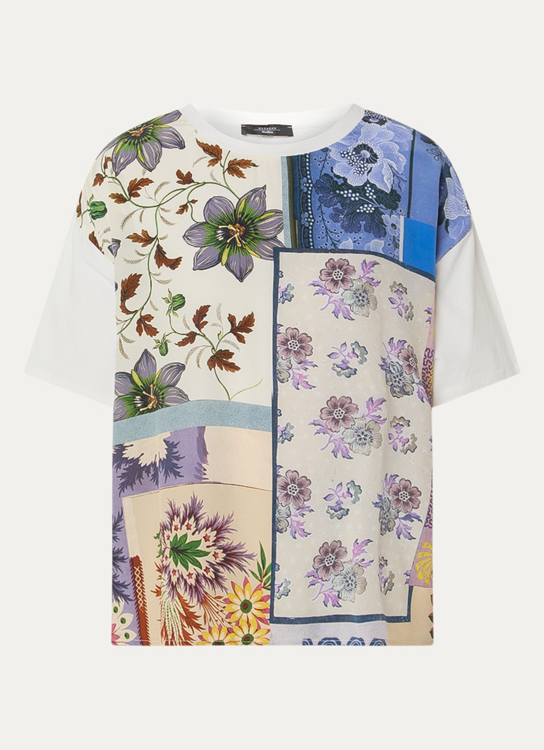 Max Mara T-shirt van zijde met print - voorkant 3 wit