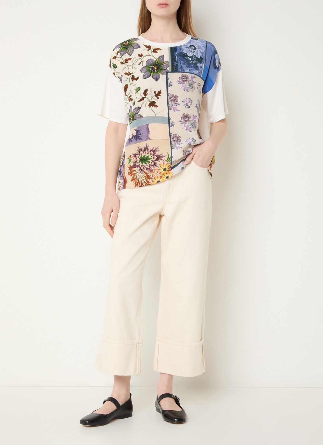 Max Mara T-shirt van zijde met print - voorkant 4 wit
