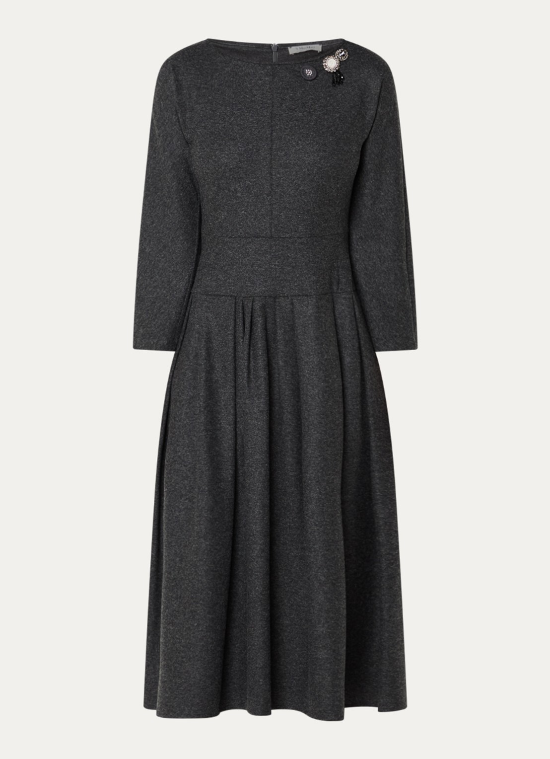 Max Mara Tania midi jurk in wolblend met plooien - voorkant 2 donkergrijs