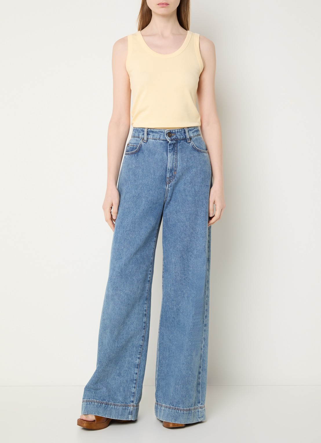 Max Mara Tank top met stretch - voorkant 2 lichtgeel