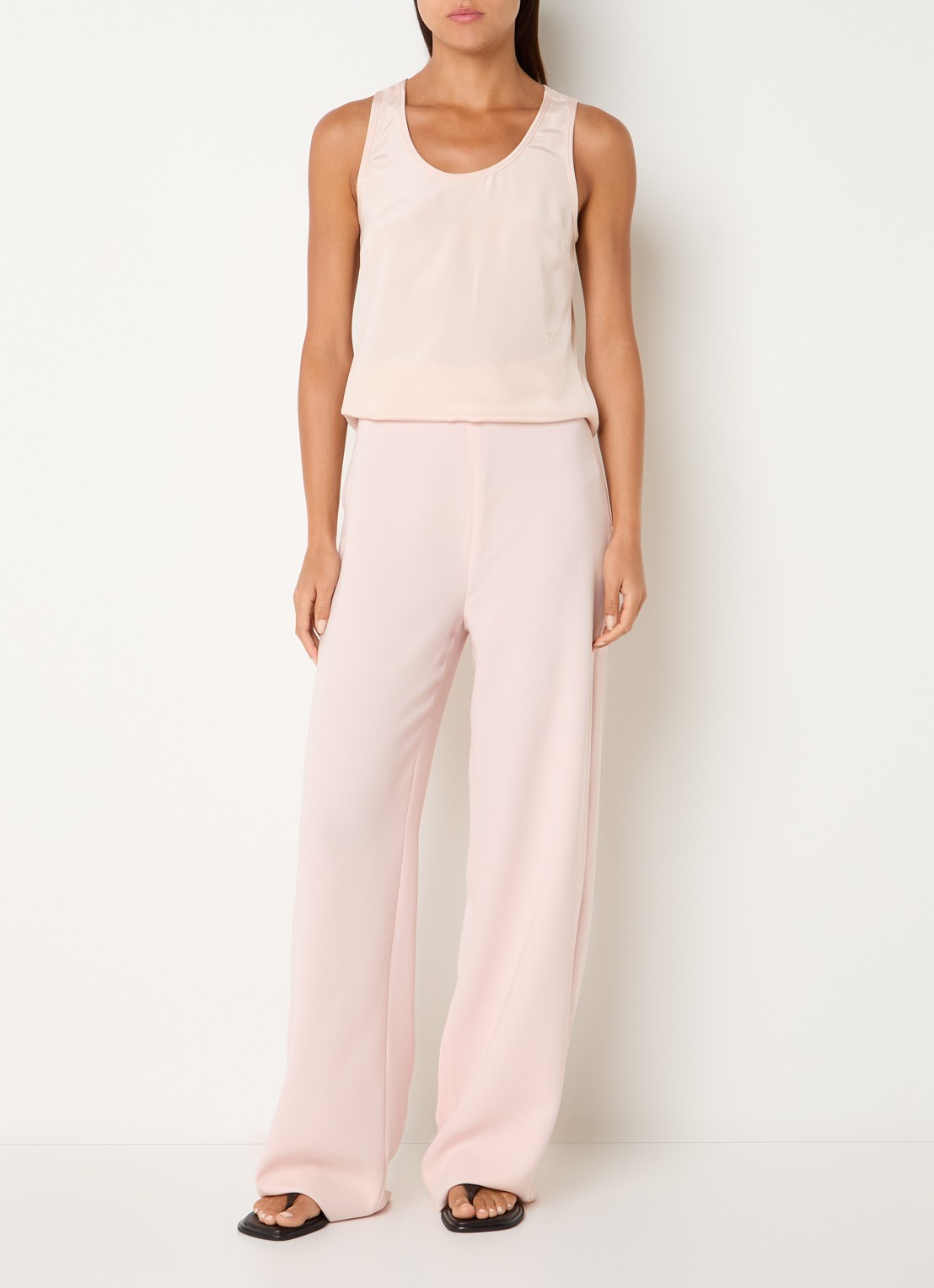 Max Mara Tanktop van zijde met logoborduring - voorkant 4 lichtroze