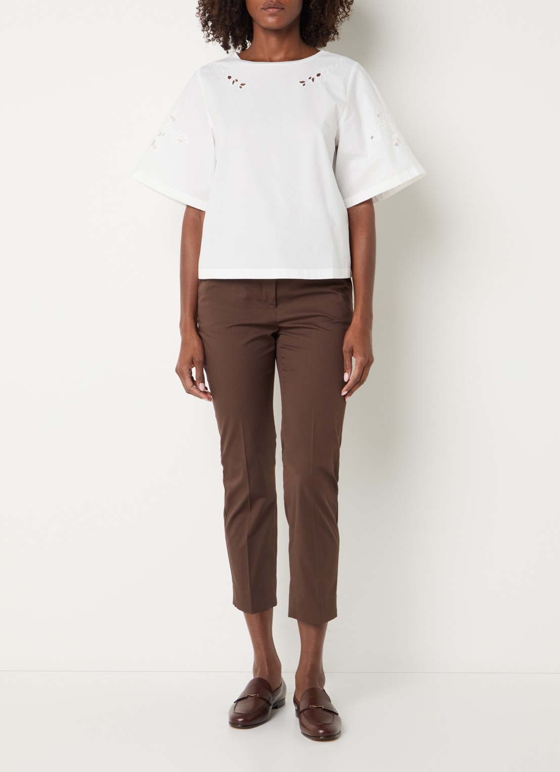 Max Mara Targa tuniek met broderie - voorkant 2 wit