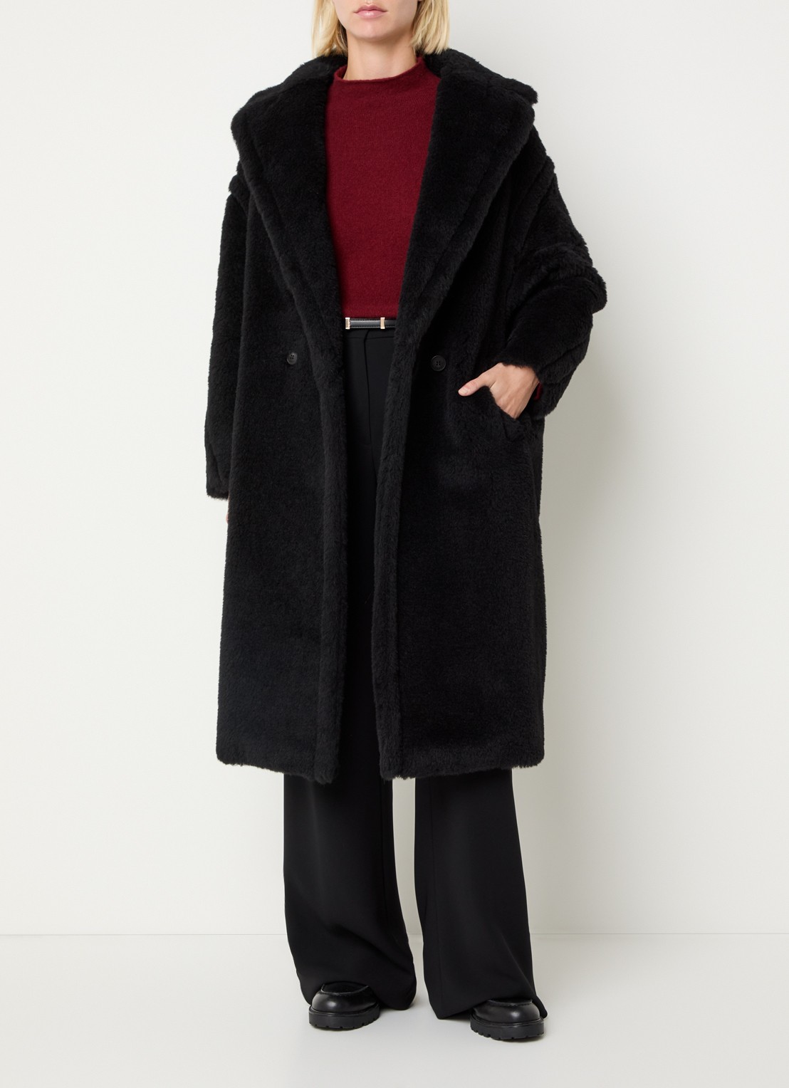 Max Mara Tedgirl mantel in alpaca wolblend met steekzakken - voorkant 4 zwart