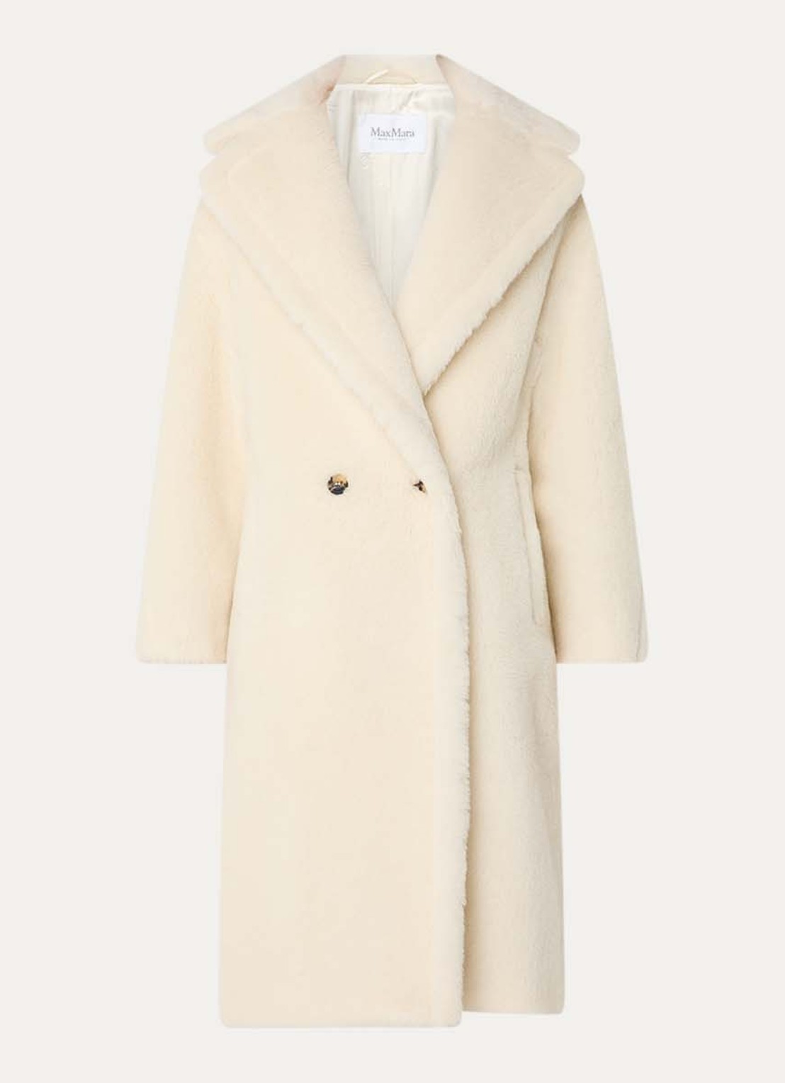 Max Mara Tedgirl mantel in alpaca wolblend met steekzakken - voorkant 3 gebroken wit