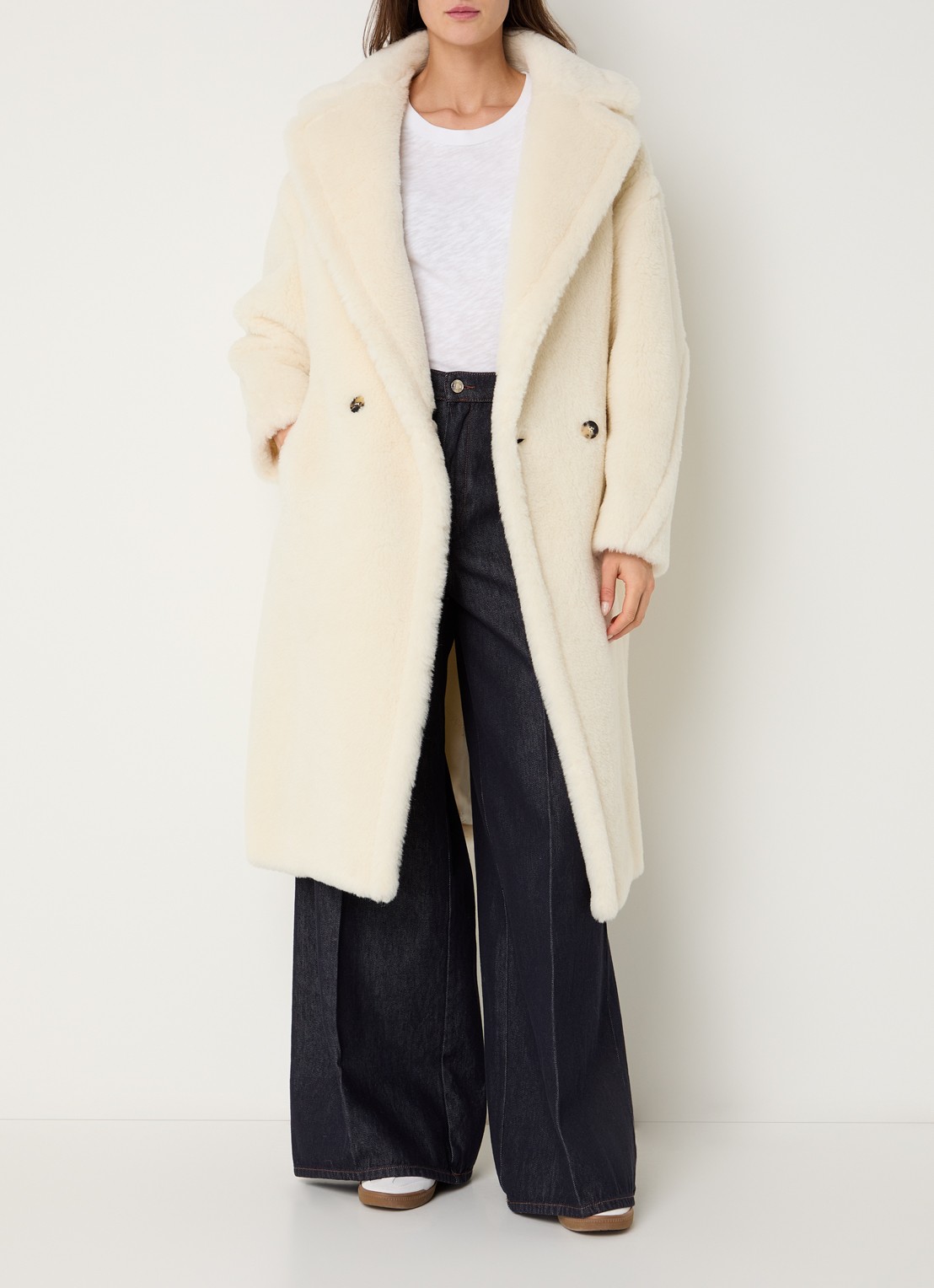 Max Mara Tedgirl mantel in alpaca wolblend met steekzakken - voorkant 4 gebroken wit