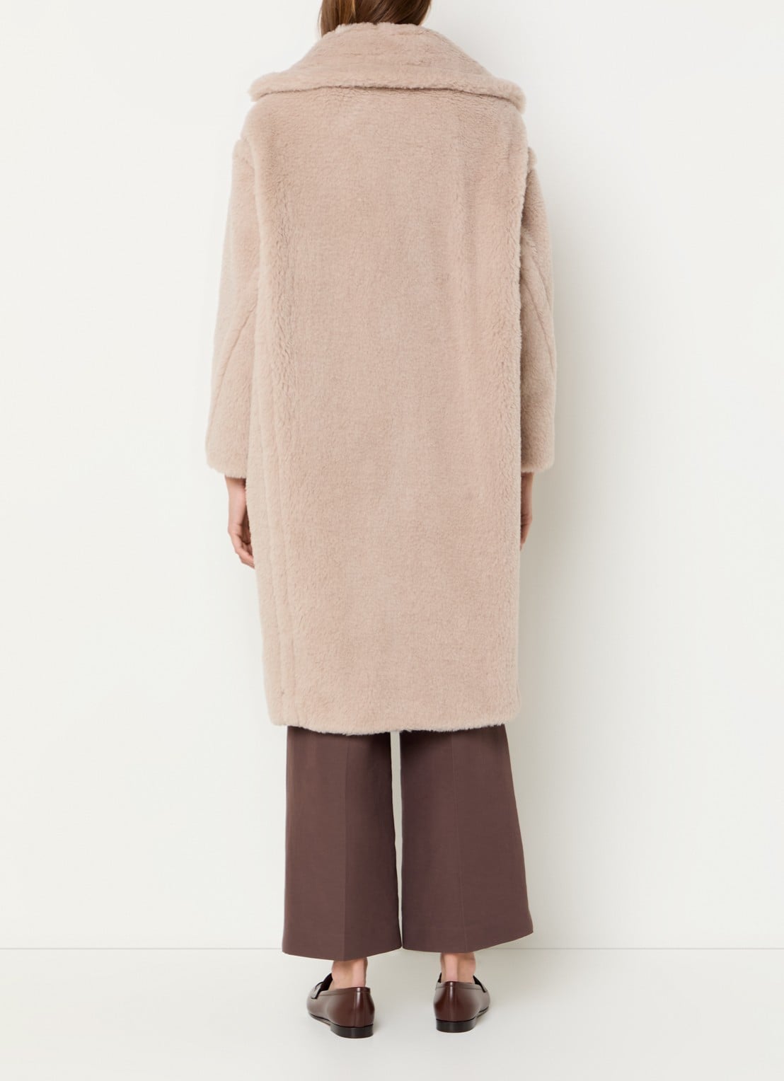Max Mara Tedgirl mantel in alpaca wolblend met steekzakken - achterkant 2 donkerbeige