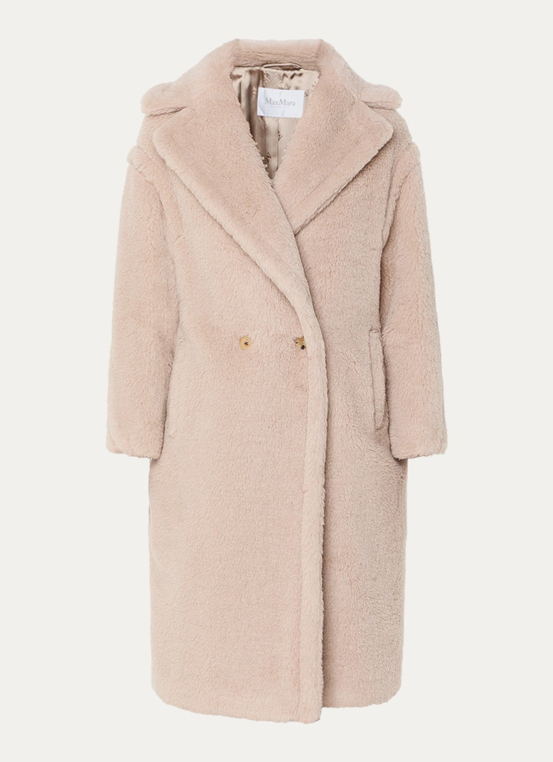 Max Mara Tedgirl mantel in alpaca wolblend met steekzakken - voorkant 3 donkerbeige