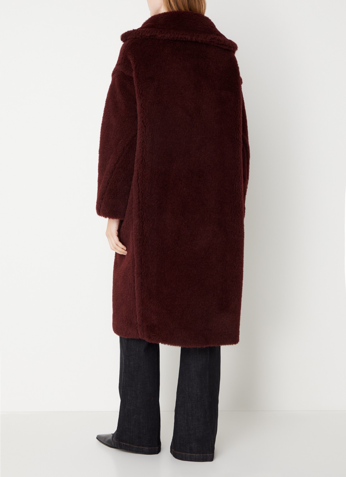 Max Mara Tedgirl mantel in alpaca wolblend met steekzakken - achterkant bordeauxrood