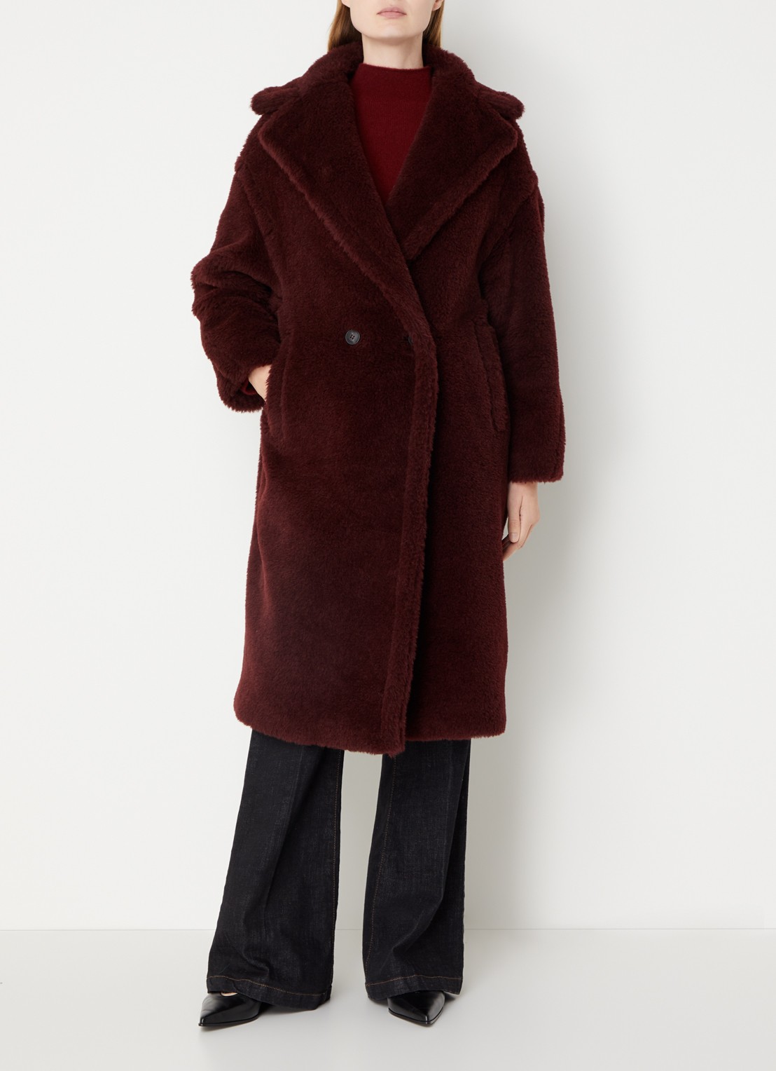 Max Mara Tedgirl mantel in alpaca wolblend met steekzakken - detail 2 bordeauxrood