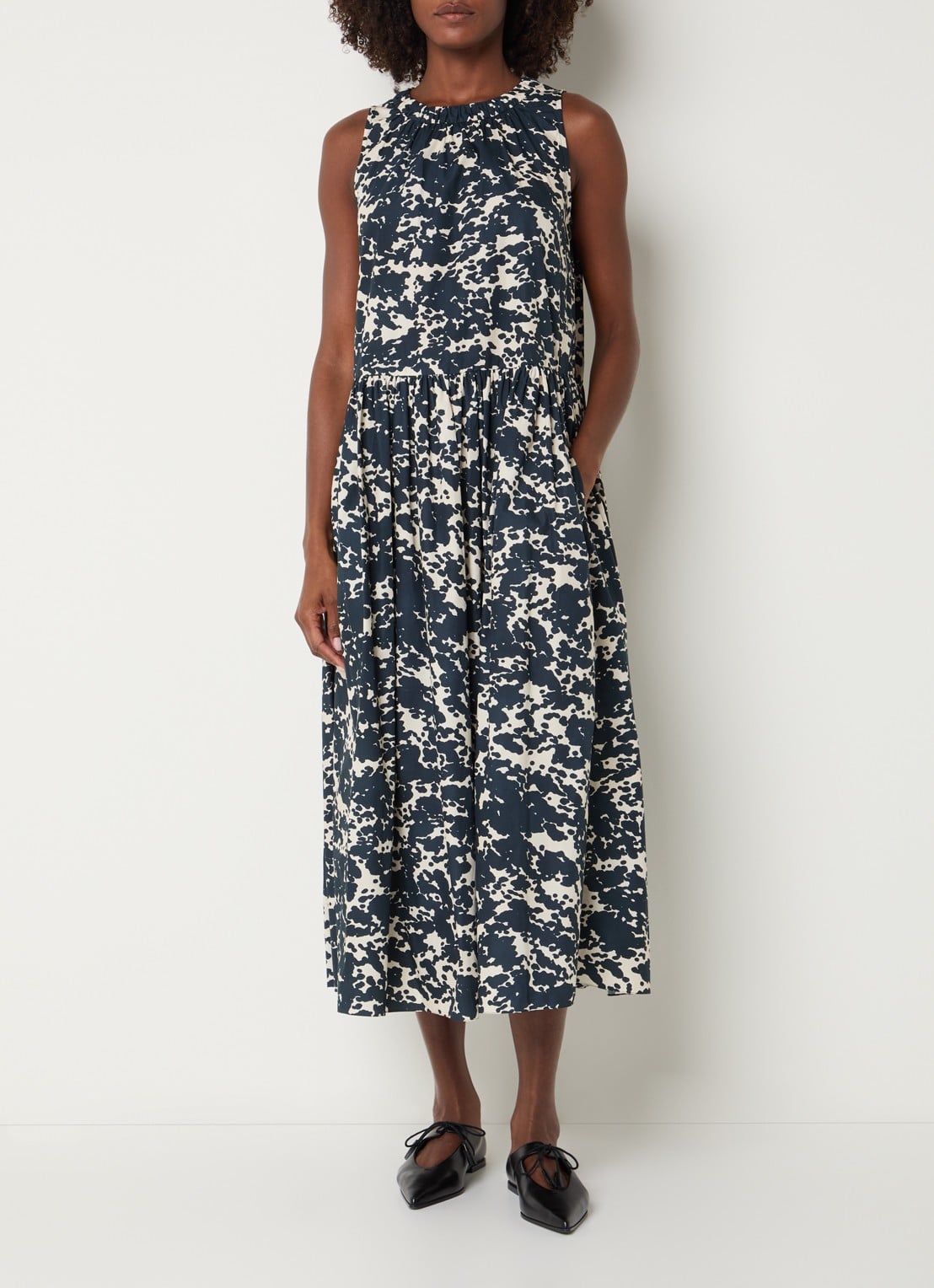 Max Mara Teresa midi jurk met print - detail 4 donkerblauw