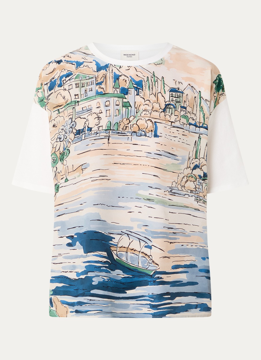 Max Mara Terzo T-shirt met print - voorkant 2 lichtblauw
