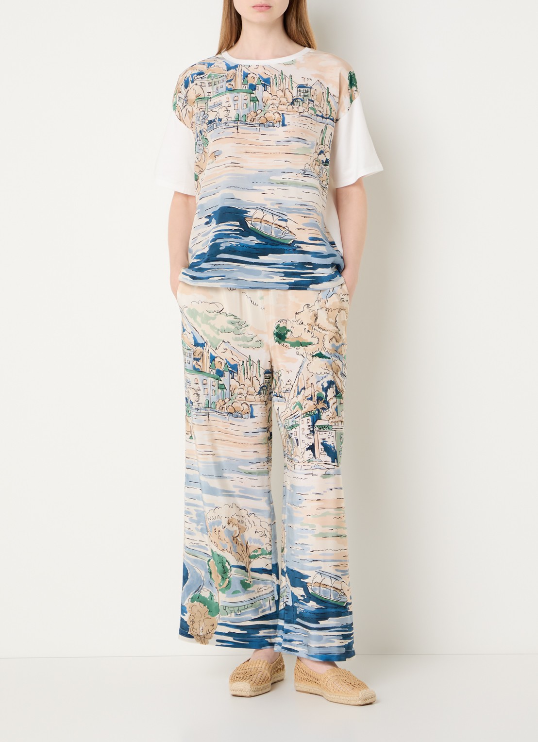 Max Mara Terzo T-shirt met print - voorkant 3 lichtblauw
