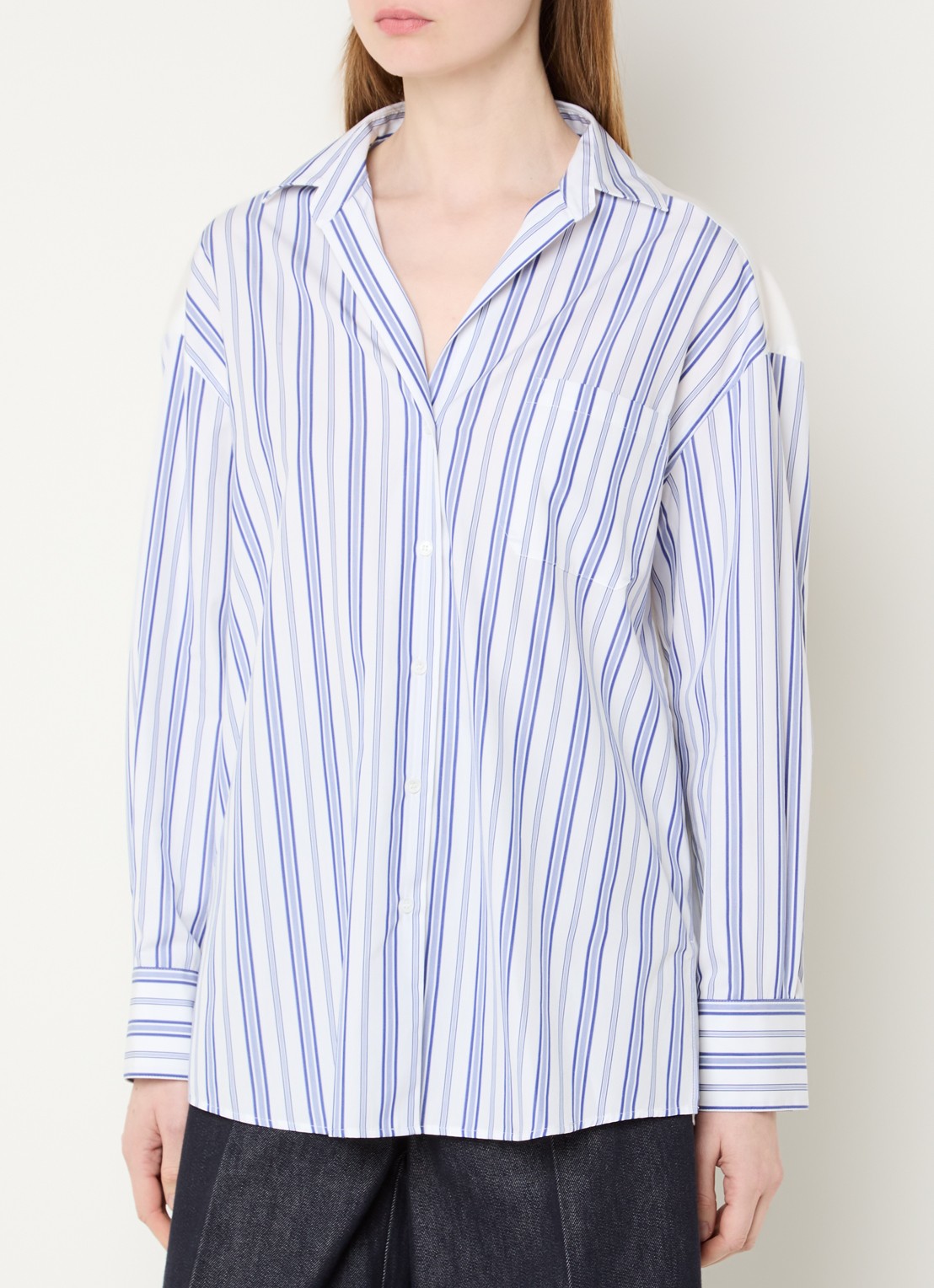 Max Mara Tessile blouse met streepprint en opengewerkt dessin - achterkant wit