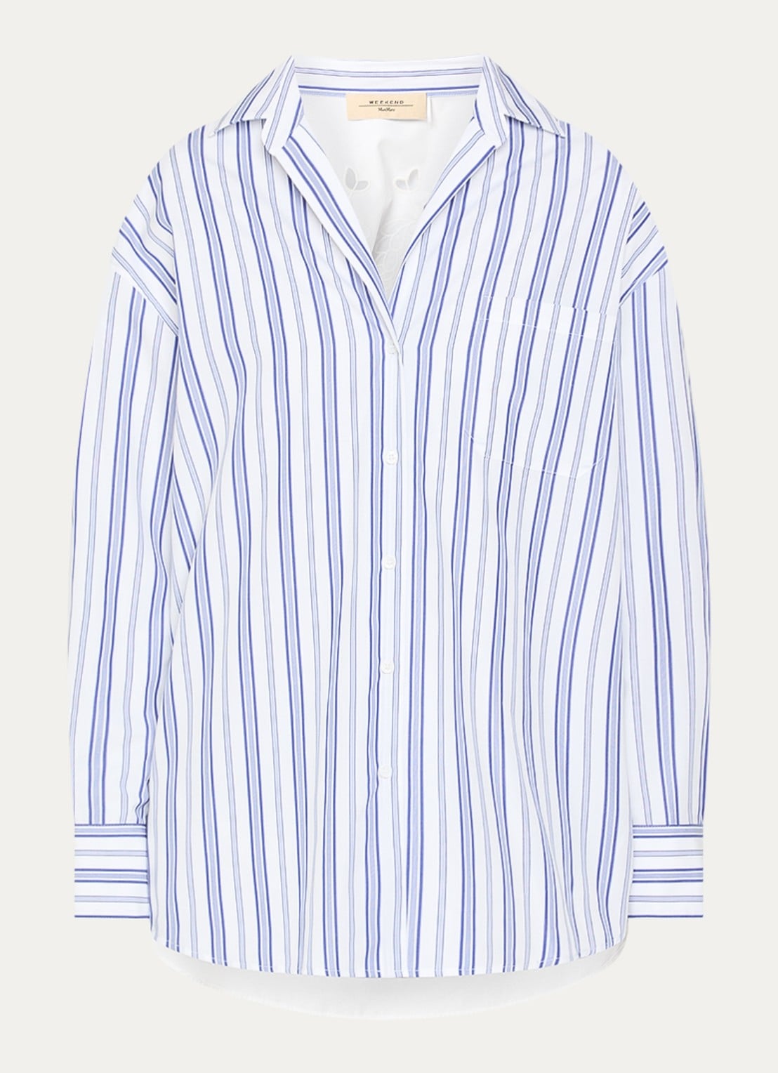 Max Mara Tessile blouse met streepprint en opengewerkt dessin - voorkant 2 wit