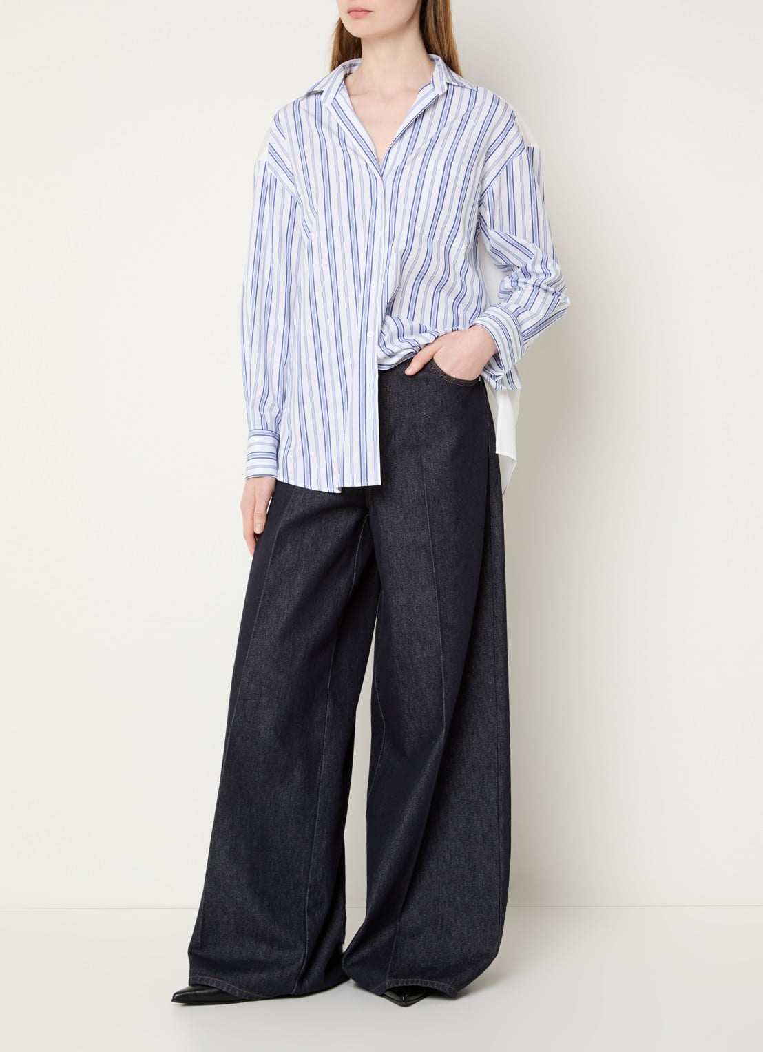 Max Mara Tessile blouse met streepprint en opengewerkt dessin - voorkant 3 wit