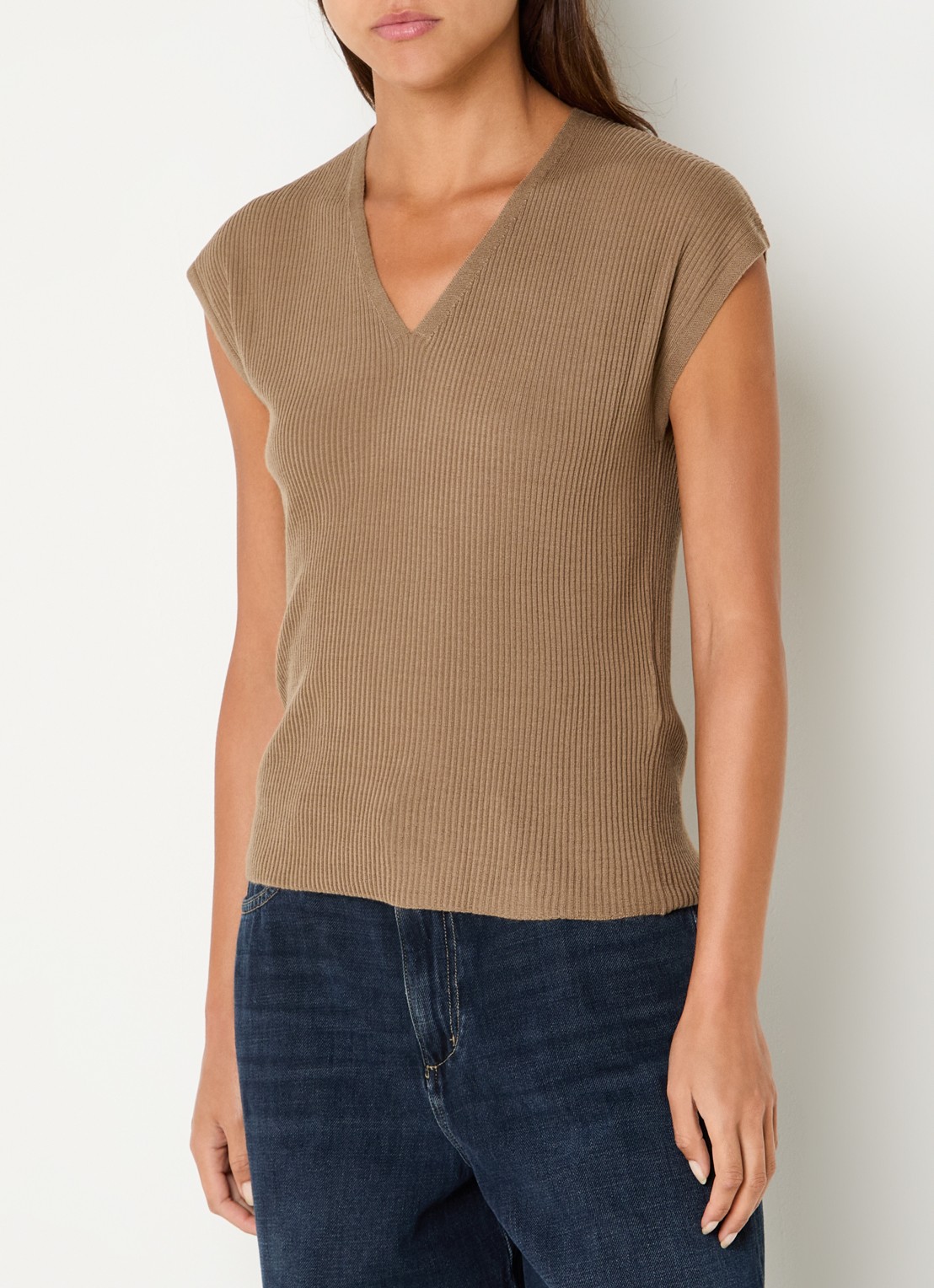 Max Mara Top in wolblend met V-hals - detail 4 camel