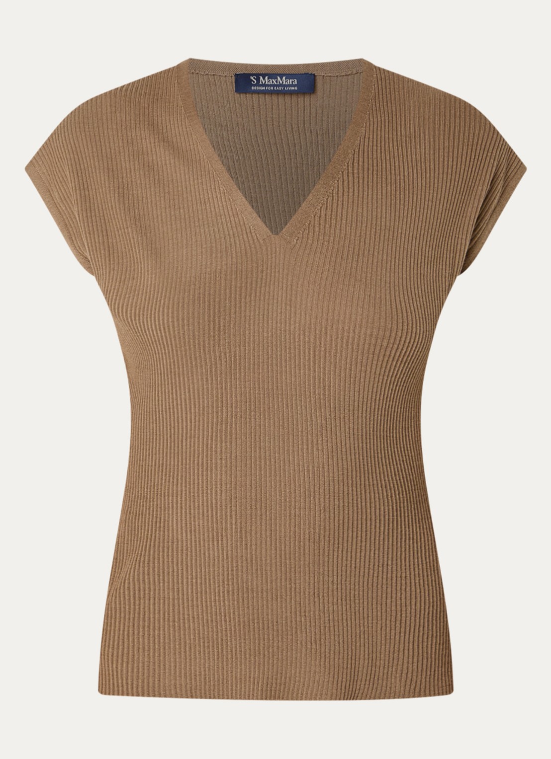 Max Mara Top in wolblend met V-hals - voorkant 2 camel