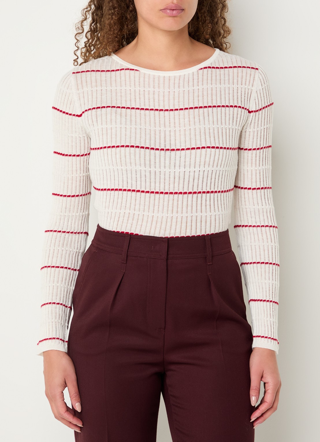 Max Mara Top in zijdeblend met streepprint - detail ivoor