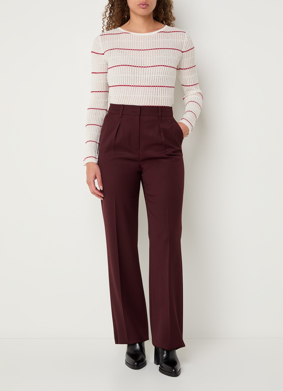 Max Mara Top in zijdeblend met streepprint - voorkant 4 ivoor