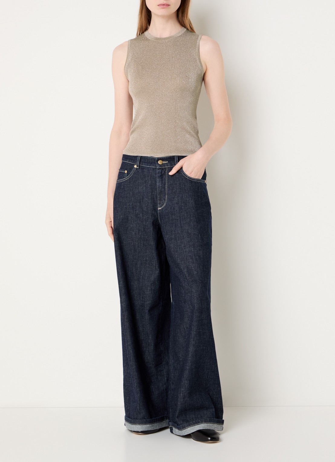 Max Mara Top met metallic finish - voorkant 4 khaki